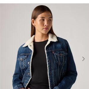 Levi's Dark Blue Denim Jacket with White Sherpa Collar